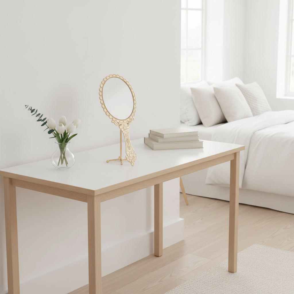 Rose Gold Portable Vintage Makeup Mirror Hand Hold Oval round Mirror Noble Restore Ancient Ways Court Mirror Beauty Tool