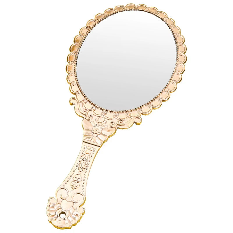 Rose Gold Portable Vintage Makeup Mirror Hand Hold Oval round Mirror Noble Restore Ancient Ways Court Mirror Beauty Tool
