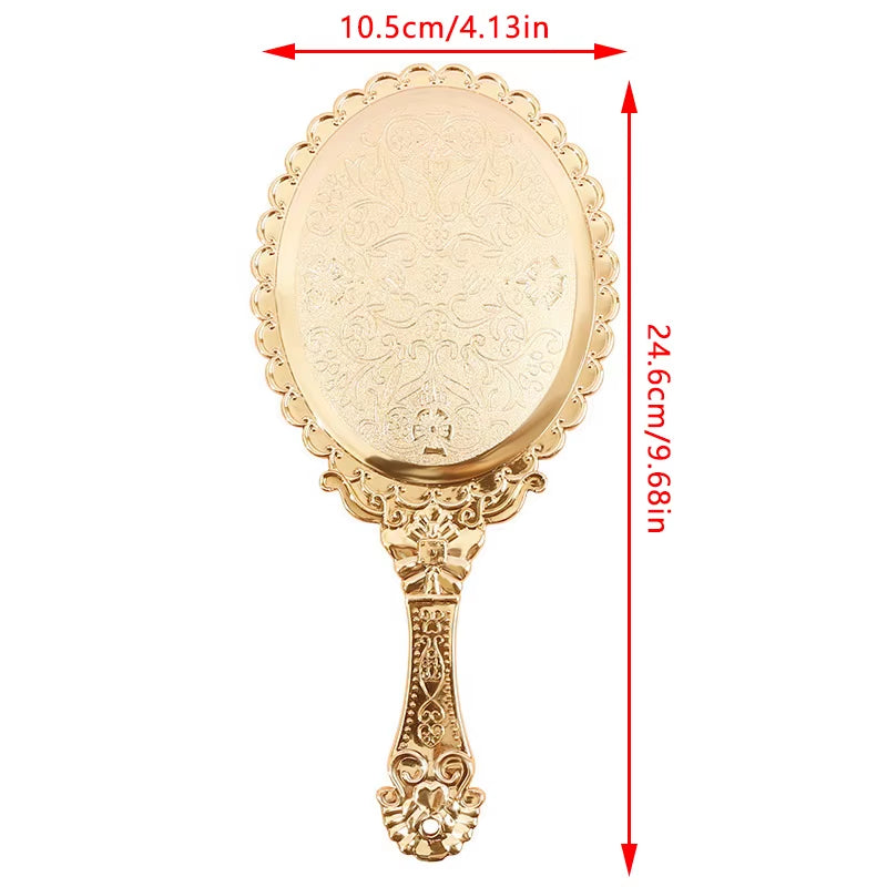 Rose Gold Portable Vintage Makeup Mirror Hand Hold Oval round Mirror Noble Restore Ancient Ways Court Mirror Beauty Tool